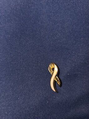 Gold Tone Pink Ribbon Breast Cancer Awareness Lapel Pin